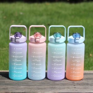 New Large Capacity Water Bottle With Straw Gradient Frosted Outdoor Plastic Cup Fitness Sports Anti-Fall Scale Water Cup